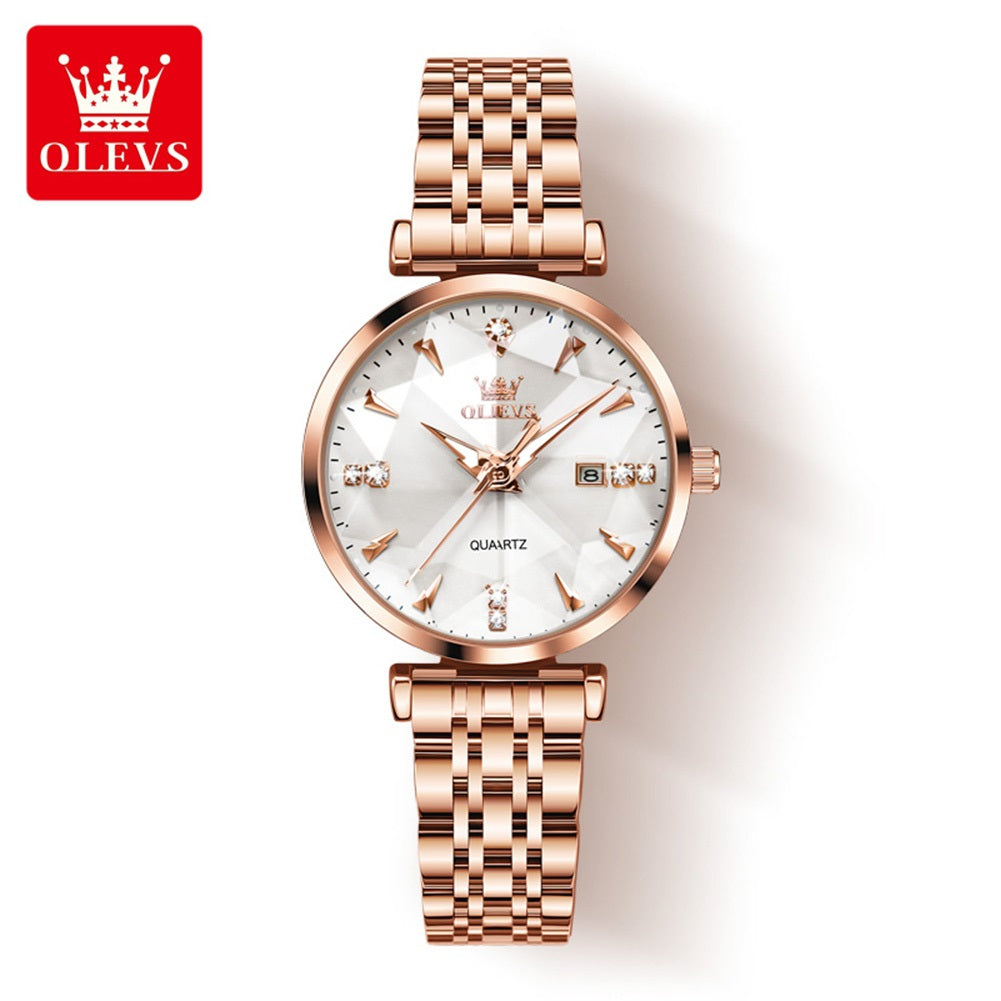 Reloj de Cuarzo para Mujer Esfera Esmeralda Detalles de Cristal Correa Acero Inoxidable