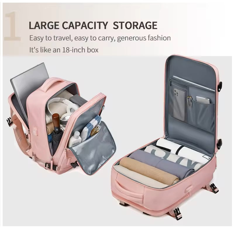 Mochila Femenina Impermeable de Gran Capacidad con Puerto USB