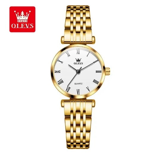 Reloj de Mujer Elegante de Cuarzo Pulsera de Acero Inoxidable Dorado