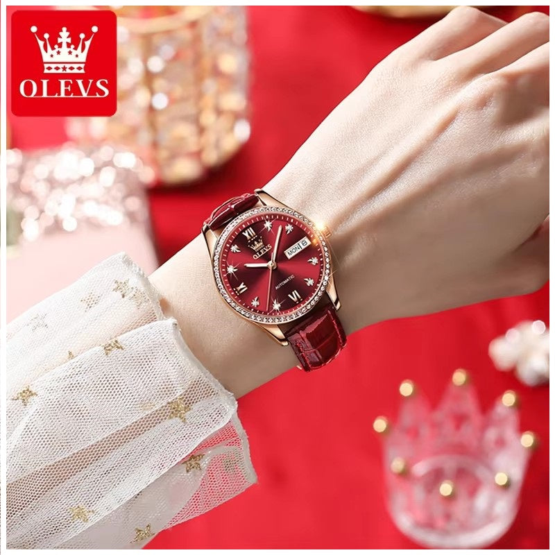 Reloj Automático de Lujo Elegante para Mujer con Correa de Cuero