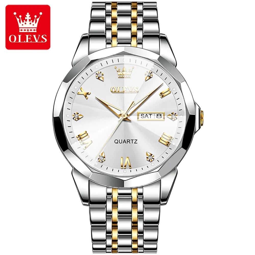 Reloj de Pulsera Hombre de Lujo Correa Bimetálica de Acero Inoxidable