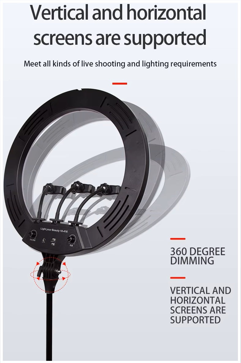 Aro LED de 18 Pulgadas y 45cm 3 soportes control remoto y atril de 2.10 mts