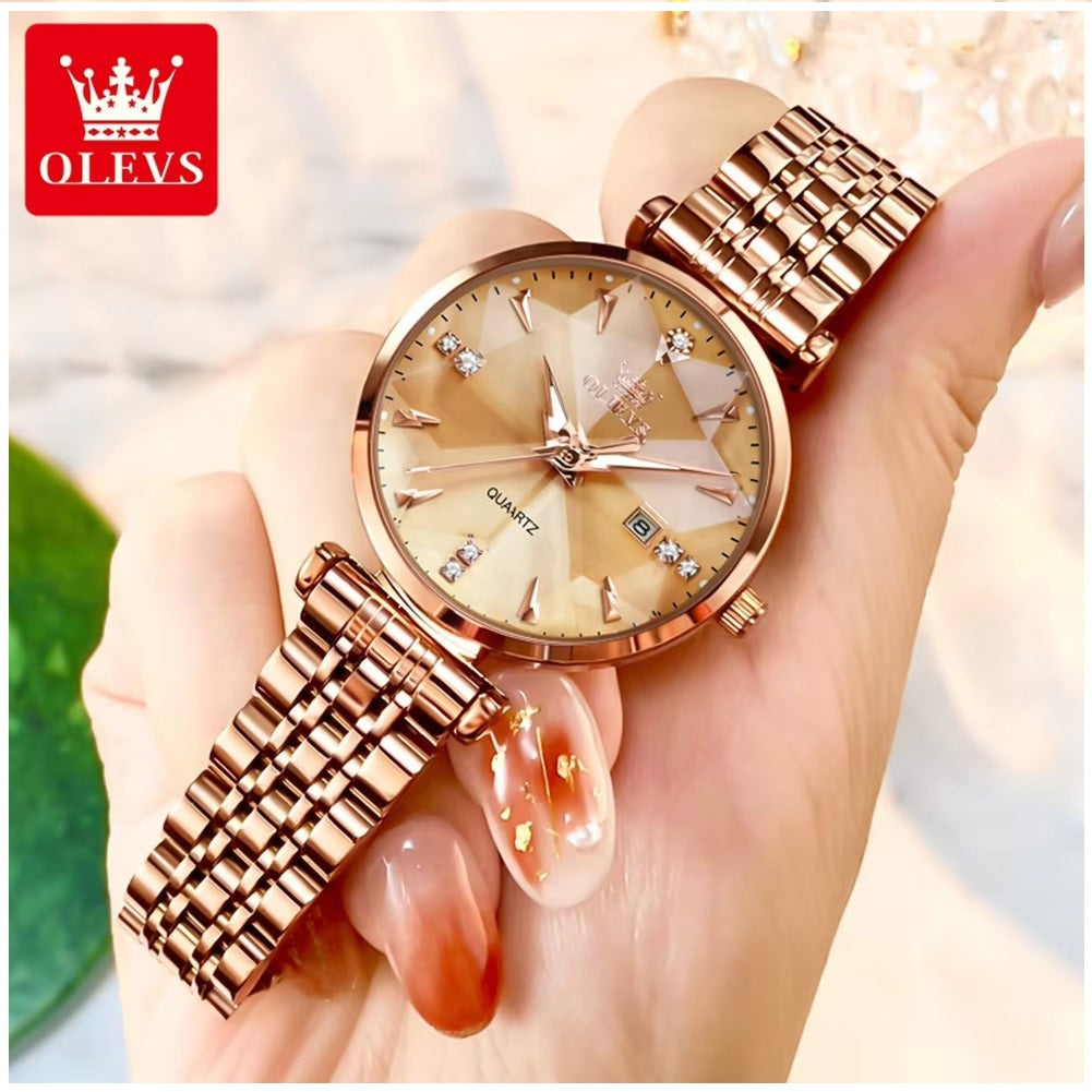 Reloj de Cuarzo para Mujer Esfera Esmeralda Detalles de Cristal Correa Acero Inoxidable