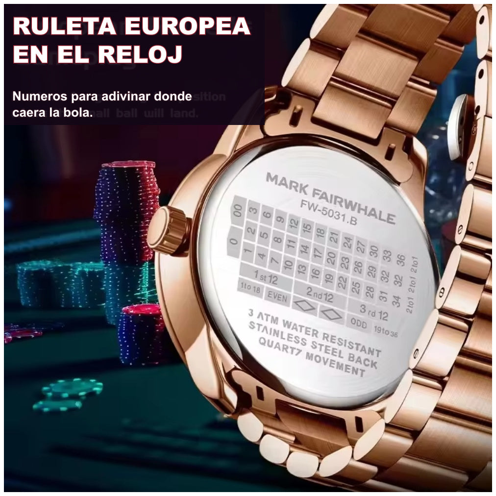 Reloj Analógico de Cuarzo para Hombre con Ruleta Giratoria Funcional, Esfera Casino, Bola Móvil