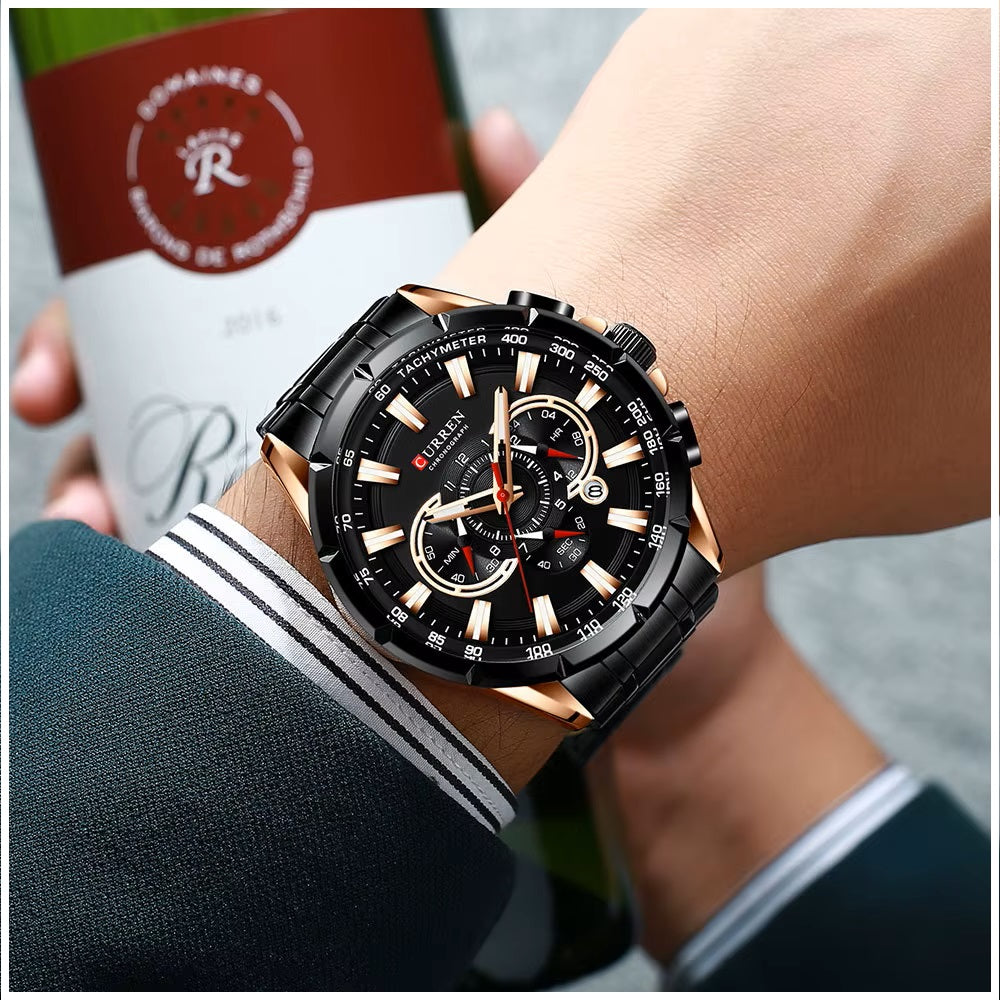 Reloj Hombre Curren Acero Inoxidable Cuarzo Cronógrafo Cristal