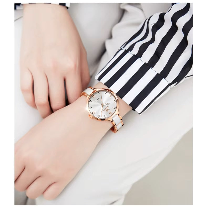 Reloj de Mujer Elegante de Cuarzo Correa de Cerámica Acero Inoxidable