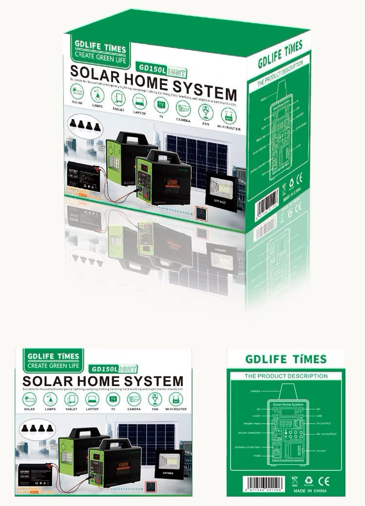 Generador Solar 150W 4 Ampolletas LED Reflector / Panel Solar 50400mAh