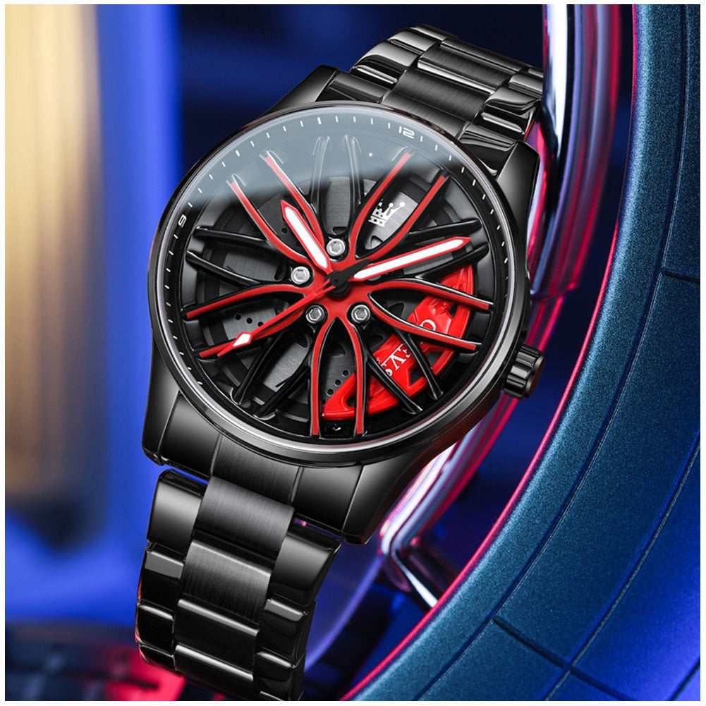 Reloj para Hombre con Diseño Exclusivo Llanta de Coche Giratoria