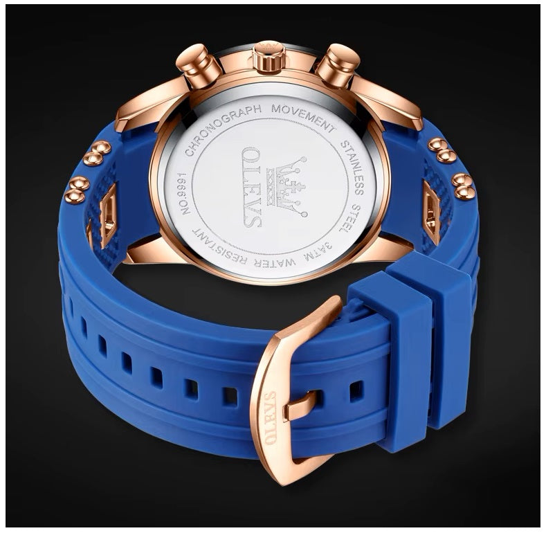 Reloj Cronógrafo Deportivo para Hombre con Calendario Completo Correa de Silicona Azul