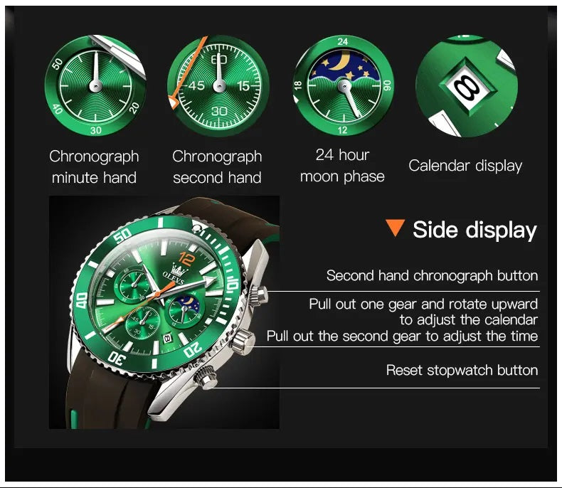 Reloj Cronógrafo Deportivo para Hombre Calendario Resistencia al Agua