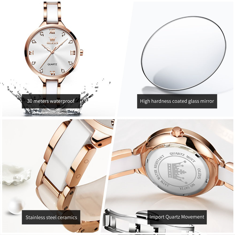 Reloj de Mujer Elegante de Cuarzo Correa de Cerámica Acero Inoxidable