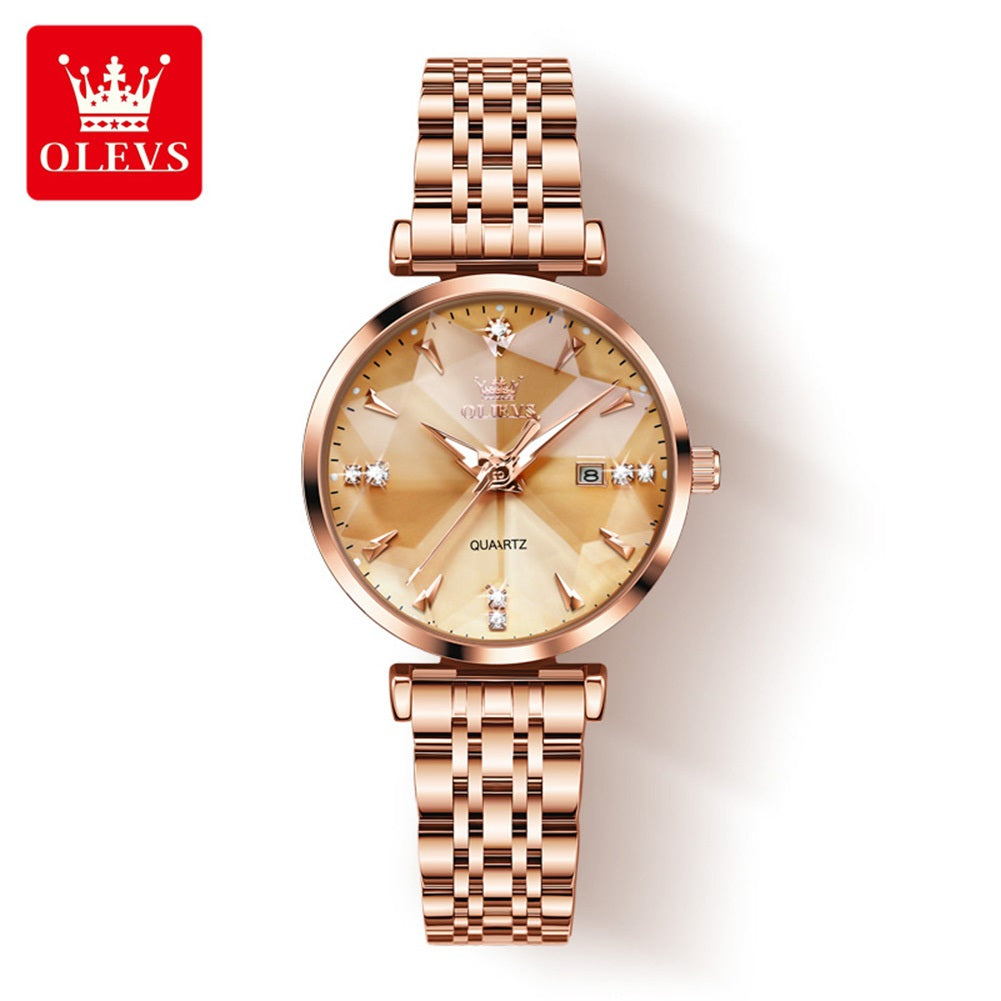 Reloj de Cuarzo para Mujer Esfera Esmeralda Detalles de Cristal Correa Acero Inoxidable