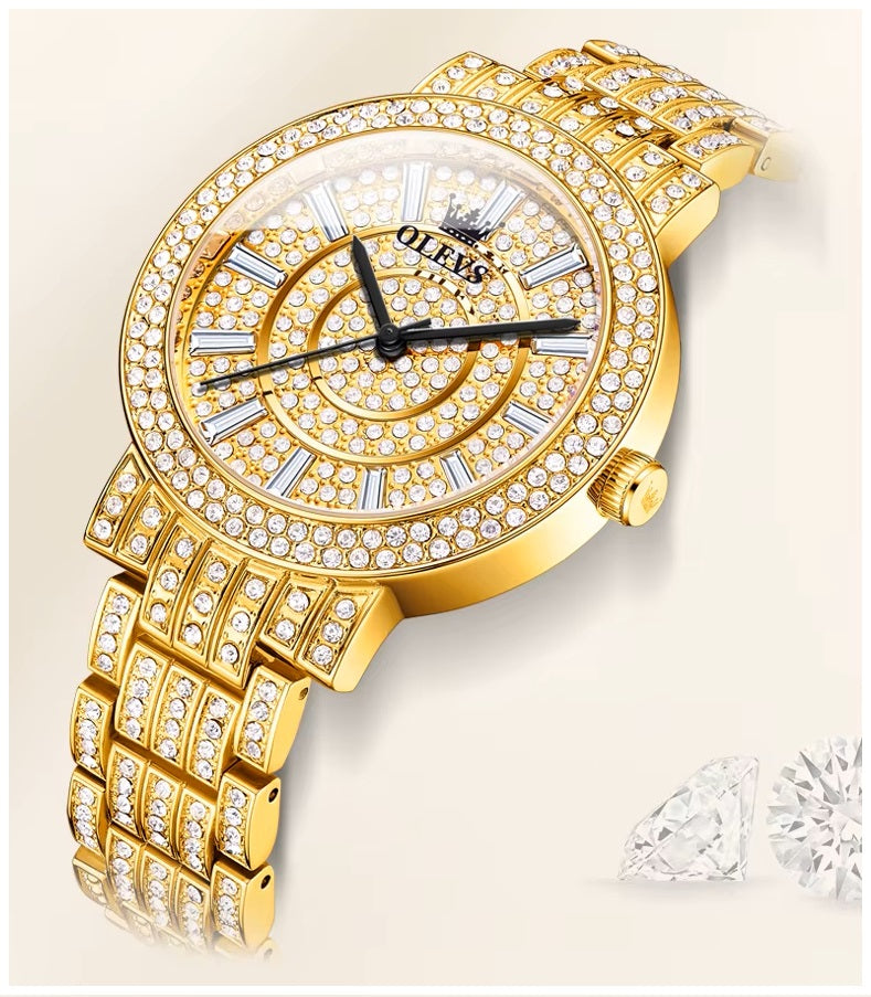 Reloj de Lujo Dorado para Mujer Cuarzo, Cristales y Acabado Metálico