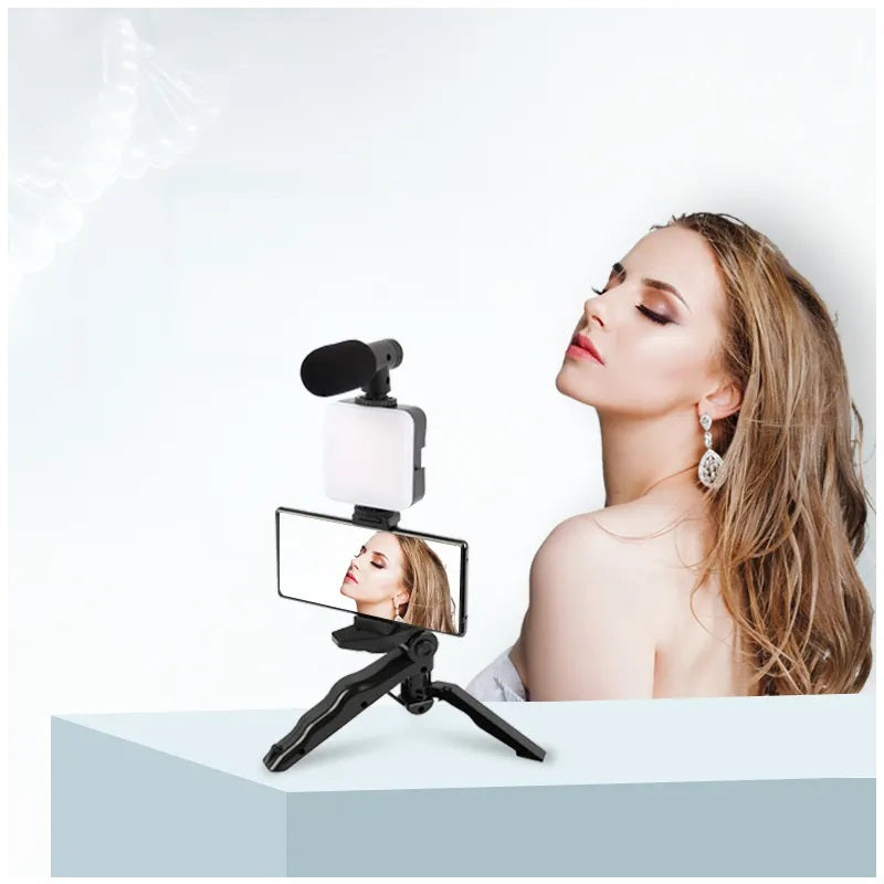 Kit de Grabación Micrófono Luz Led Soporte Control Remoto Trípode