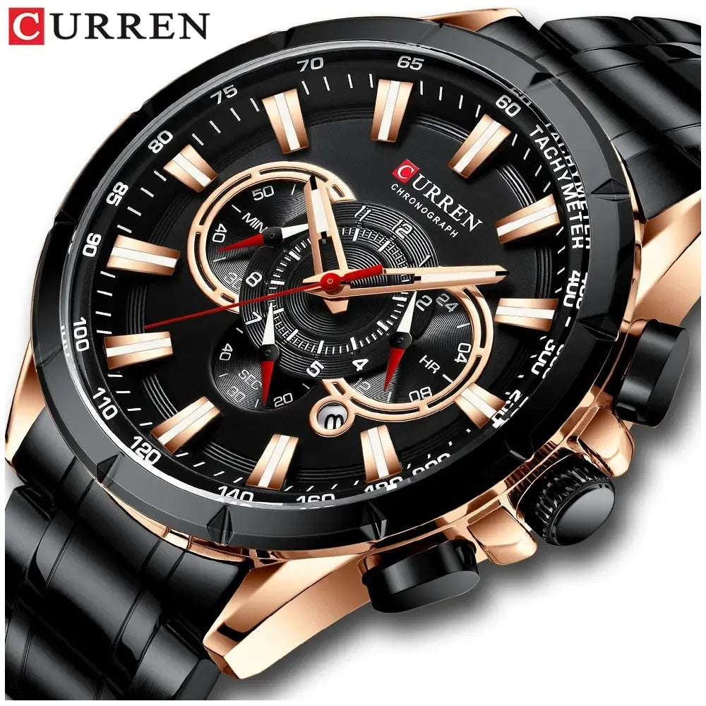 Reloj Hombre Curren Acero Inoxidable Cuarzo Cronógrafo Cristal