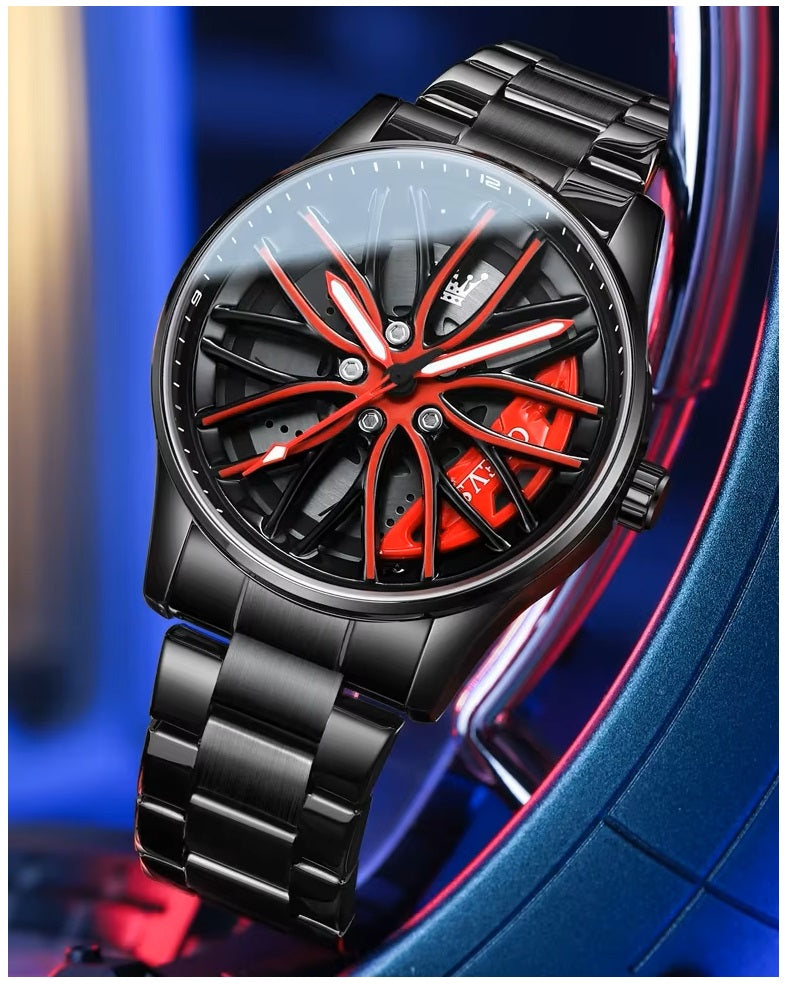 Reloj para Hombre con Diseño Exclusivo Llanta de Coche Giratoria