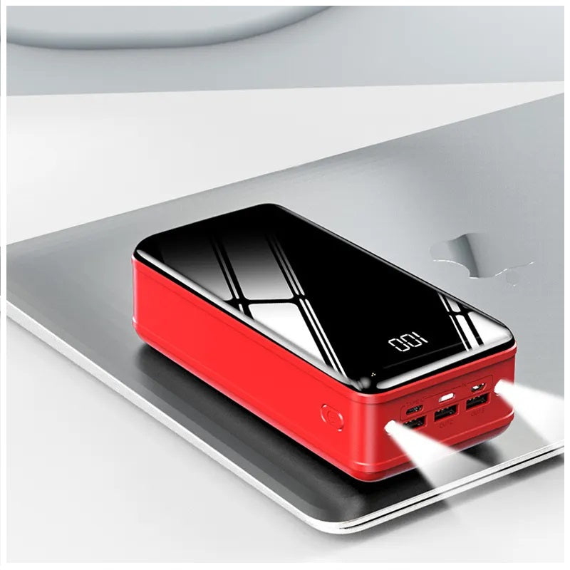 Cargador Portátil Power Bank 50000 mAh 3USB Tipo C Lightning linterna Rojo