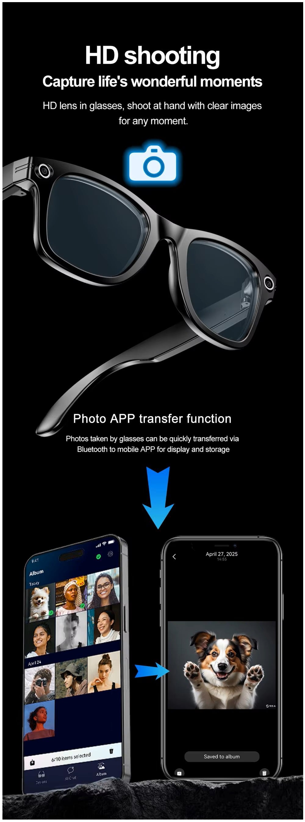 Gafas Inteligentes M01 con Cámara HD ChatGPT Traducción y Reducción de Ruido