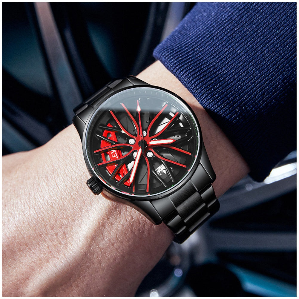 Reloj para Hombre con Diseño Exclusivo Llanta de Coche Giratoria