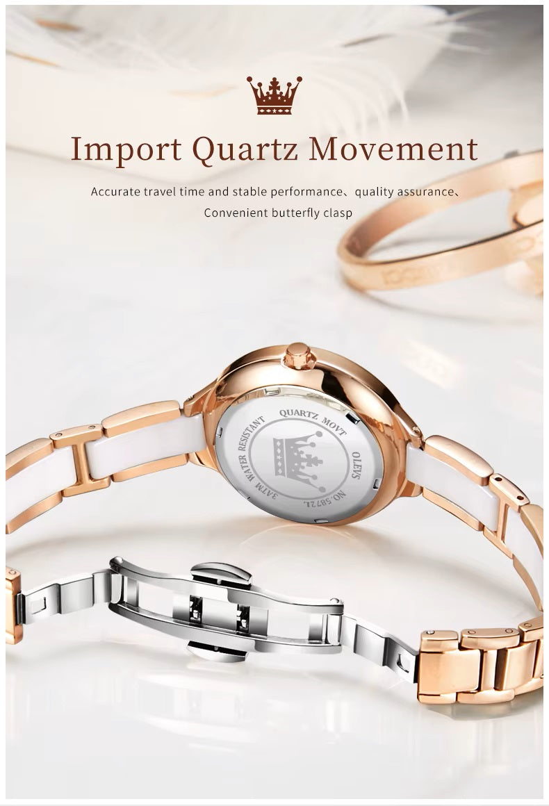 Reloj de Mujer Elegante de Cuarzo Correa de Cerámica Acero Inoxidable