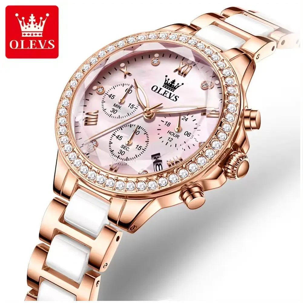 Reloj Femenino de Acero Inoxidable Cristal de Corte Diamante