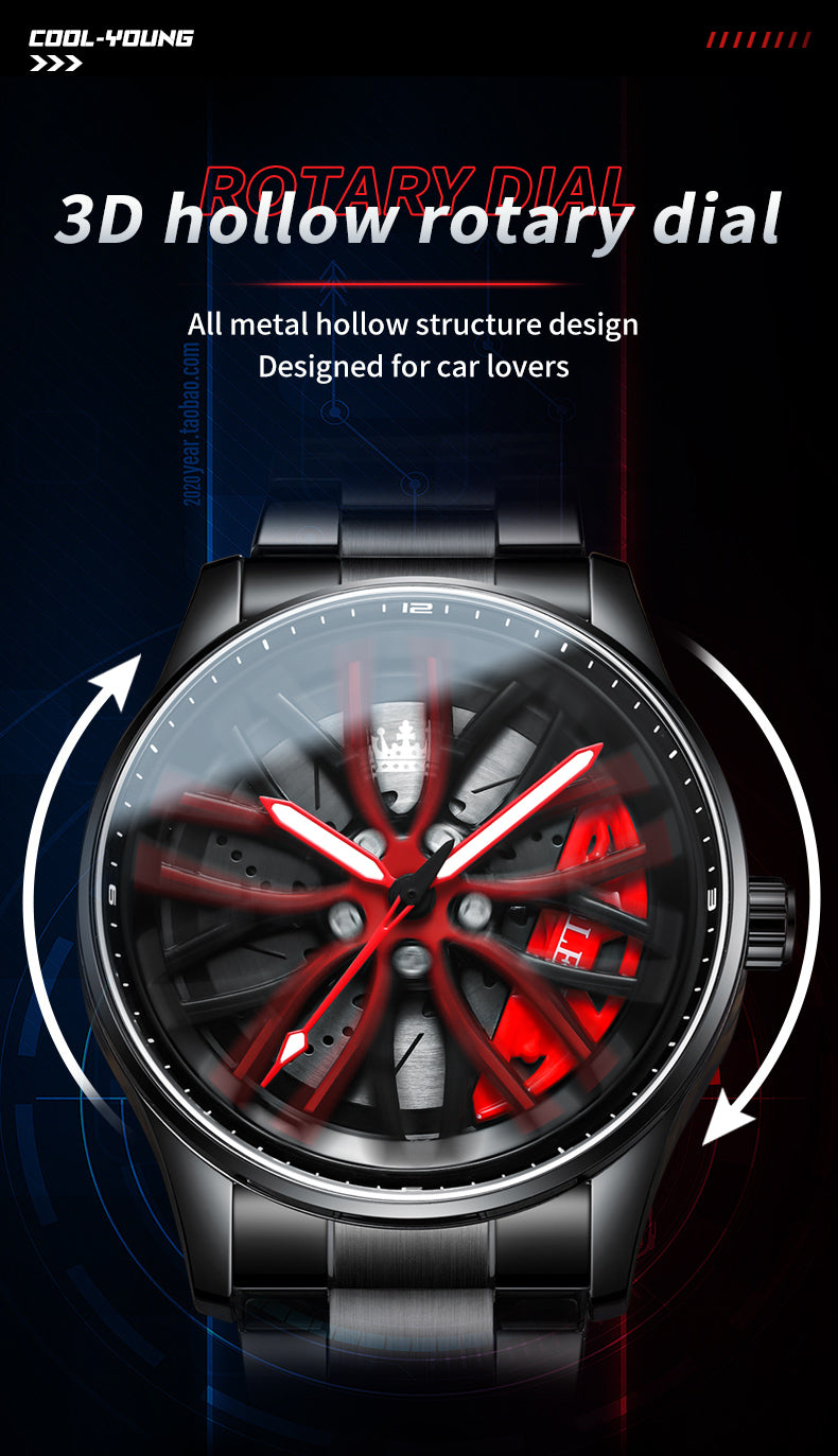 Reloj para Hombre con Diseño Exclusivo Llanta de Coche Giratoria