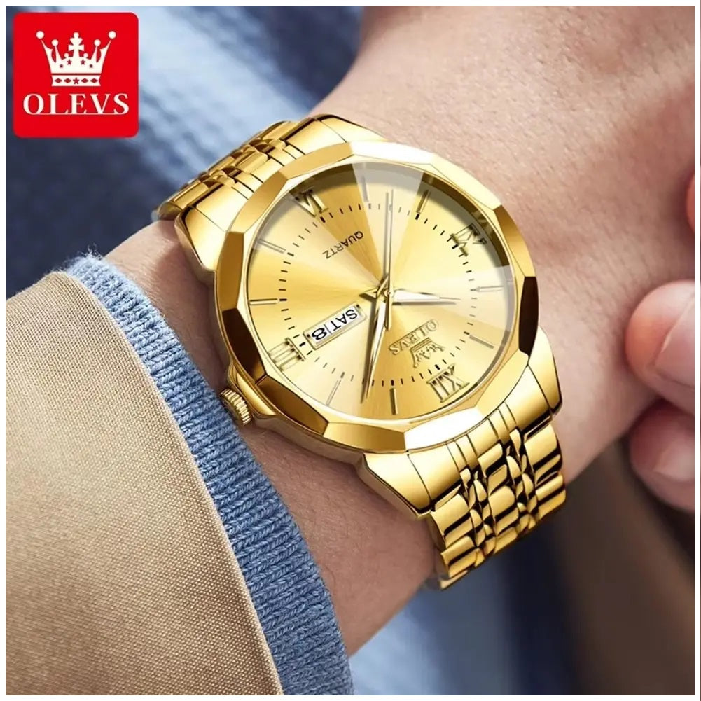 Reloj Dorado de Acero Inoxidable para Hombre Estilo Lujo y Deportivo