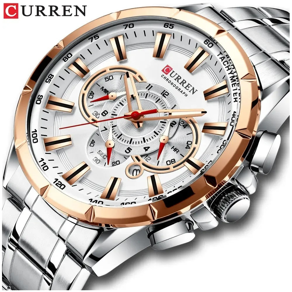 Reloj Hombre Elegante Curren Acero Inoxidable Cuarzo Cronógrafo