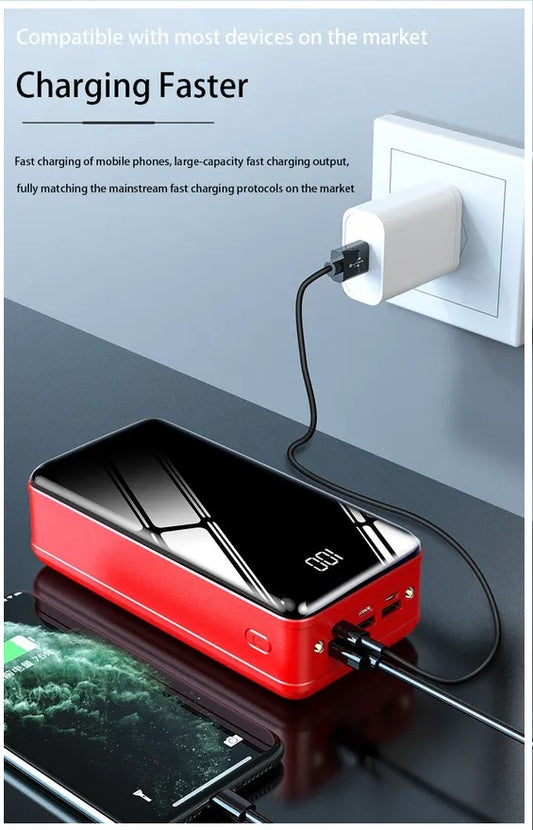 Cargador Portátil Power Bank 50000 mAh 3USB Tipo C Lightning linterna Rojo