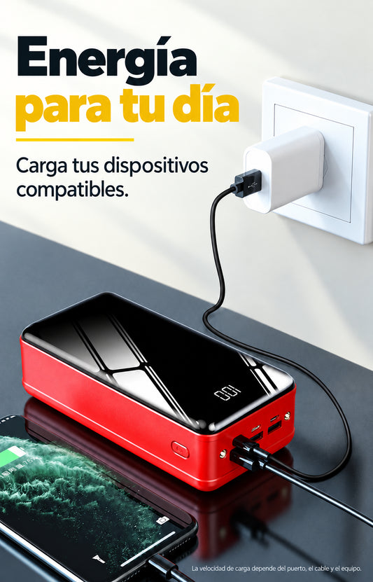 Power Bank 50000 mAh con 3 USB y Linterna – Rojo · información en castellano