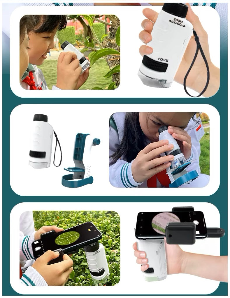 Microscopio 3 en 1 Educativo Infantil 120X Luz LED Integrado