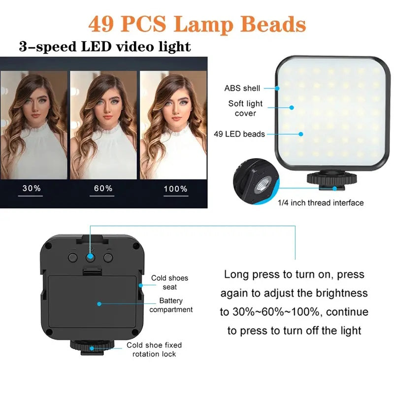 Kit de Grabación Micrófono Luz Led Soporte Control Remoto Trípode