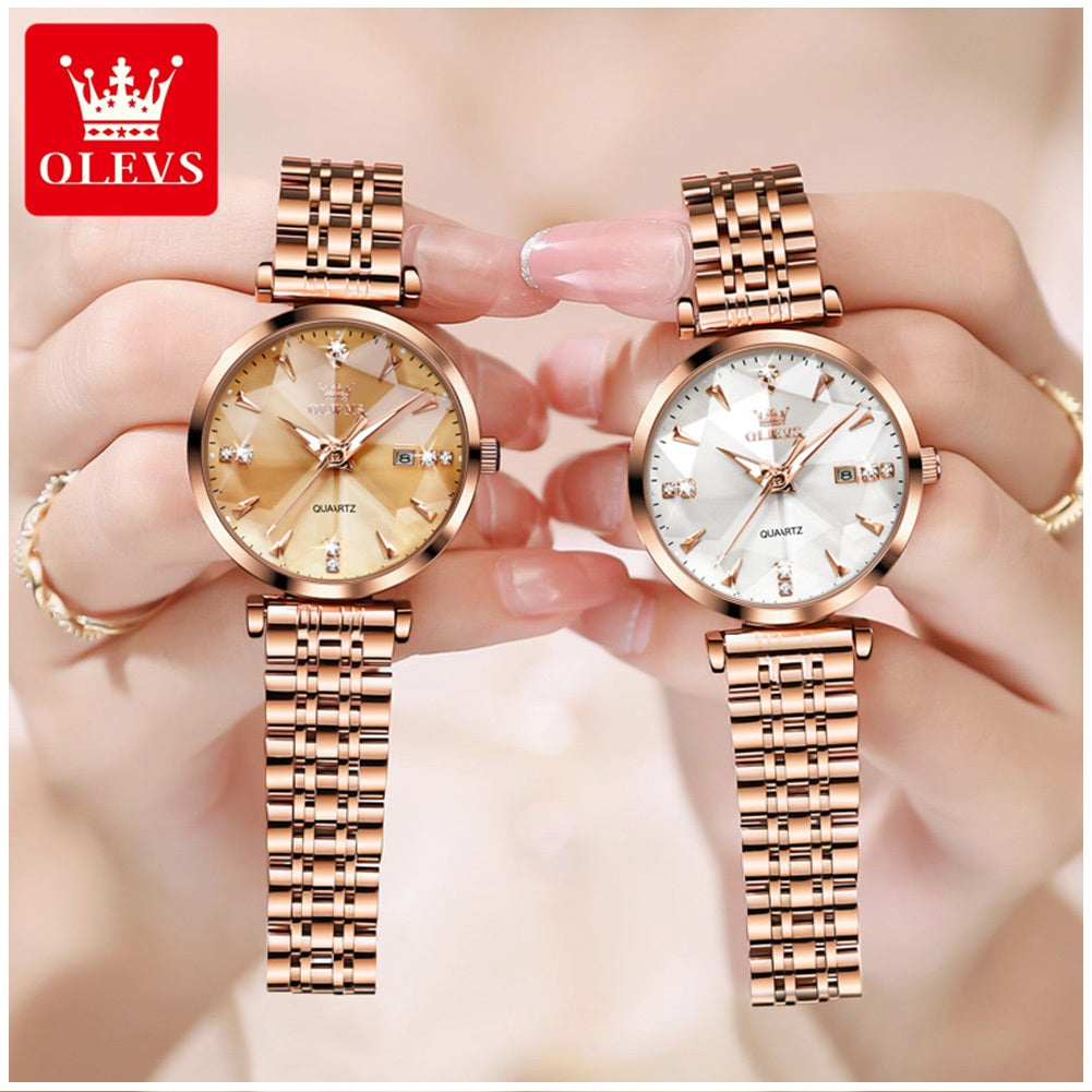 Reloj de Cuarzo para Mujer Esfera Esmeralda Detalles de Cristal Correa Acero Inoxidable