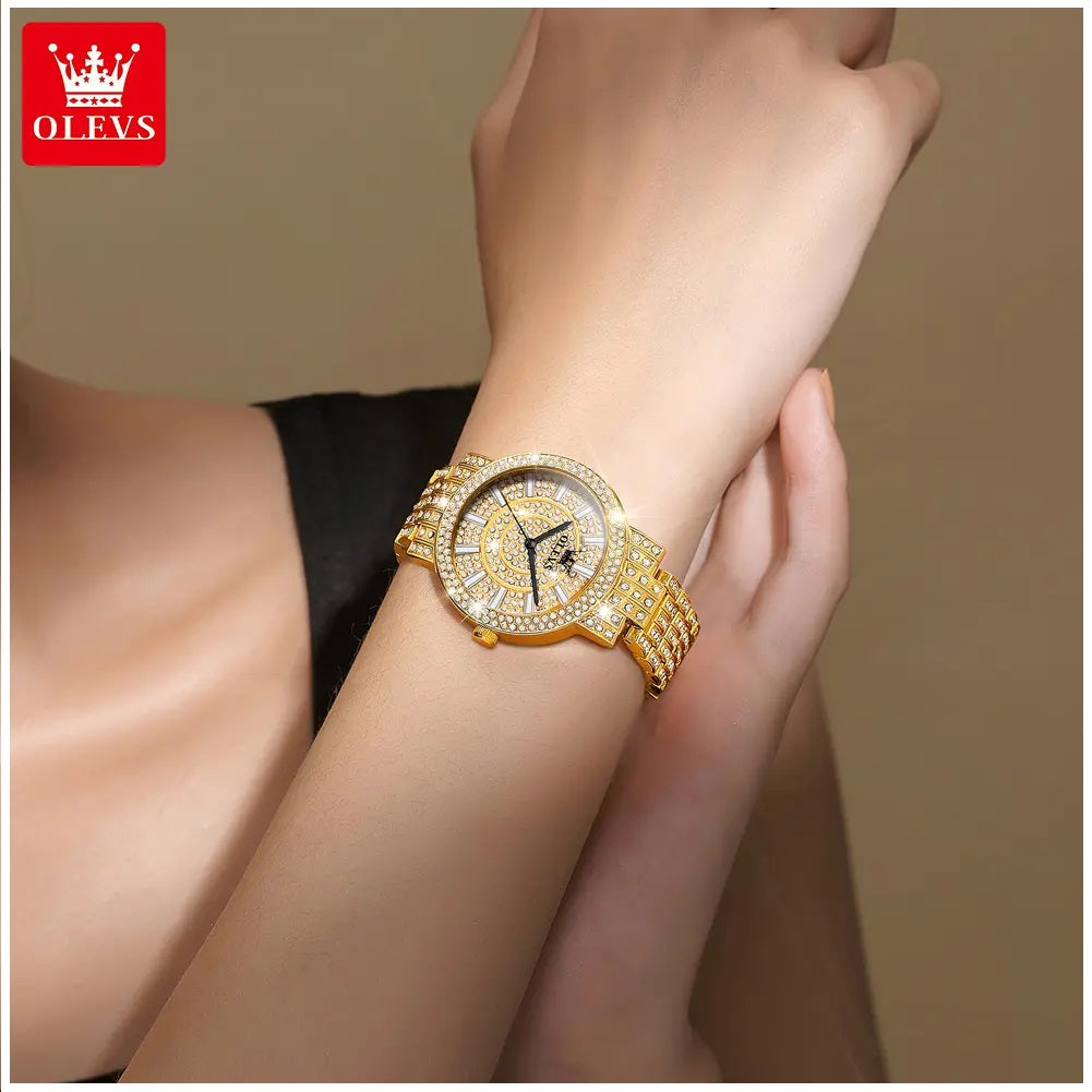 Reloj de Lujo Dorado para Mujer Cuarzo, Cristales y Acabado Metálico