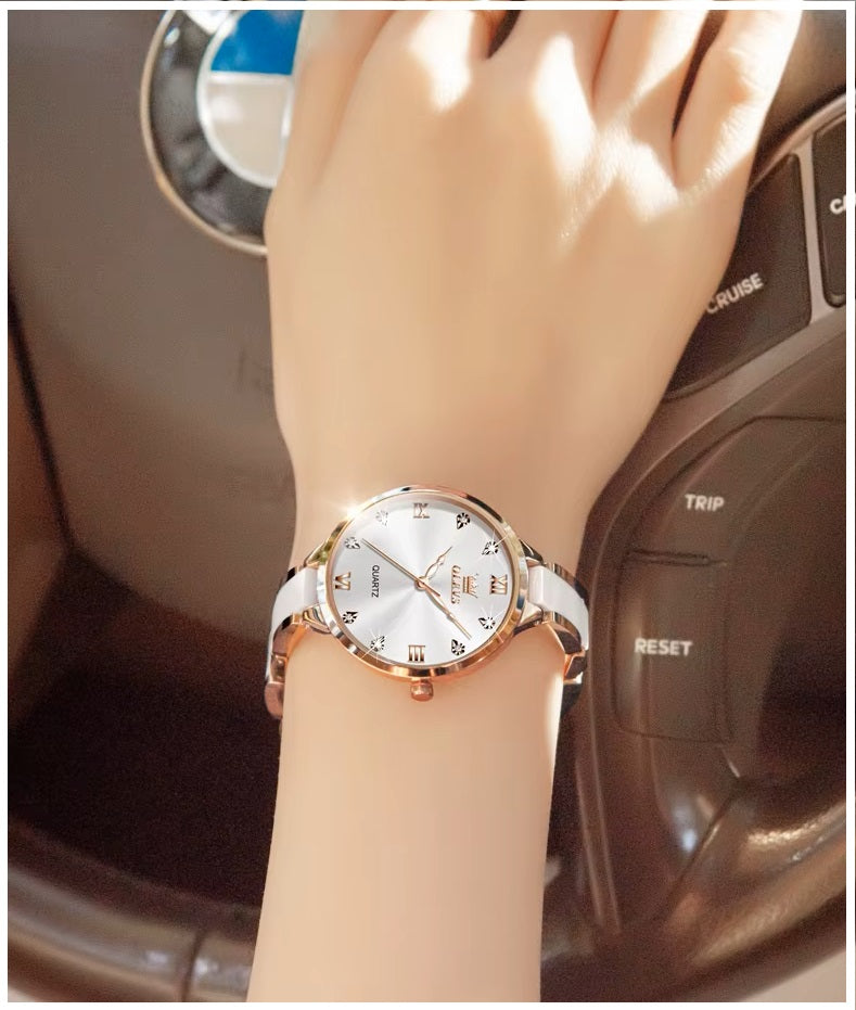 Reloj de Mujer Elegante de Cuarzo Correa de Cerámica Acero Inoxidable