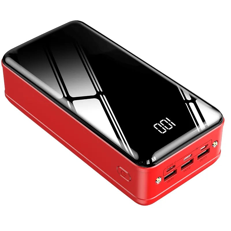 Cargador Portátil Power Bank 50000 mAh 3USB Tipo C Lightning linterna Rojo