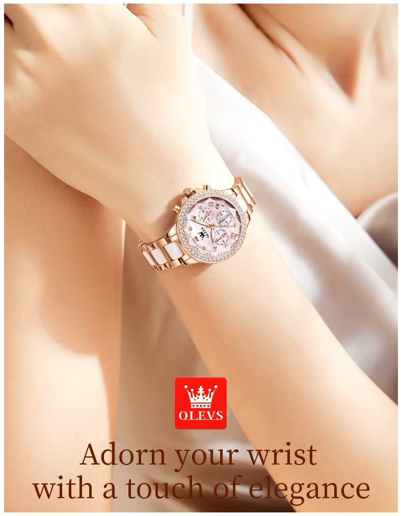 Reloj Femenino de Acero Inoxidable Cristal de Corte Diamante