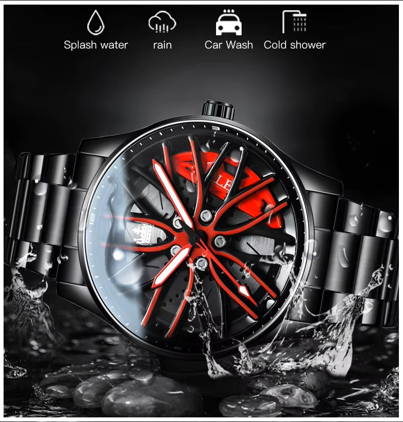 Reloj para Hombre con Diseño Exclusivo Llanta de Coche Giratoria