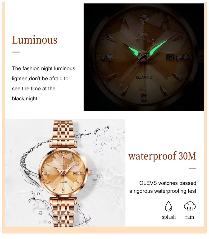 Reloj de Cuarzo para Mujer Esfera Esmeralda Detalles de Cristal Correa Acero Inoxidable