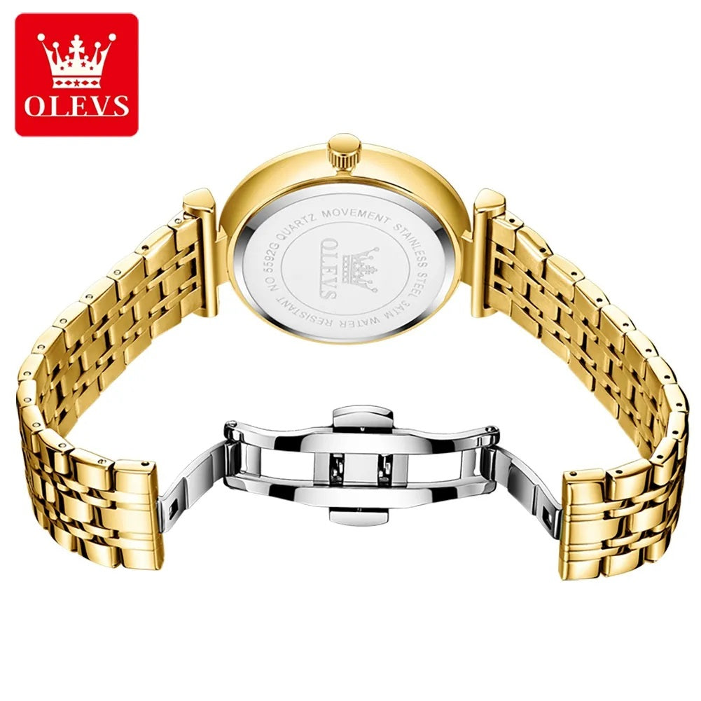 Reloj de Mujer Elegante de Cuarzo Pulsera de Acero Inoxidable Dorado