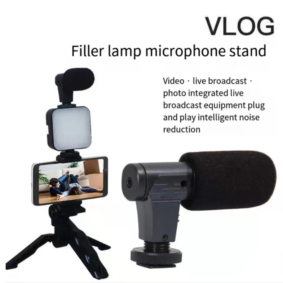 Kit de Grabación Micrófono Luz Led Soporte Control Remoto Trípode