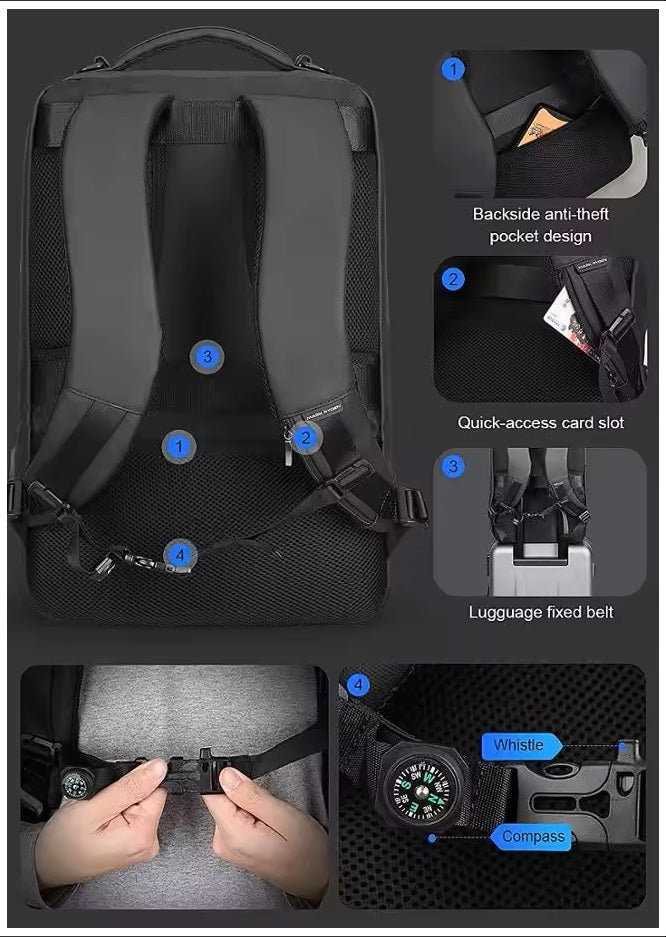 Mochila Impermeable Multifuncional Carga USB Ideal Viajes y Oficina