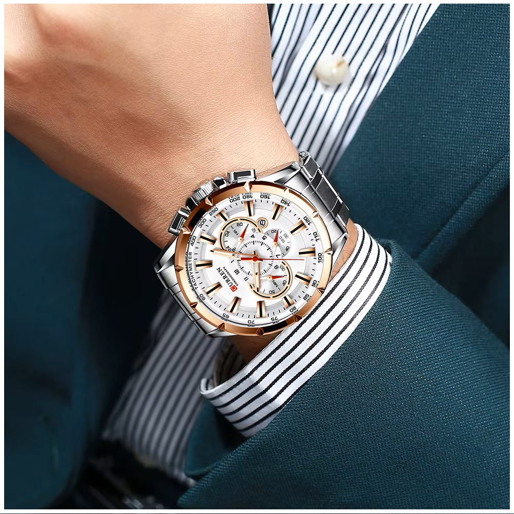 Reloj Hombre Elegante Curren Acero Inoxidable Cuarzo Cronógrafo