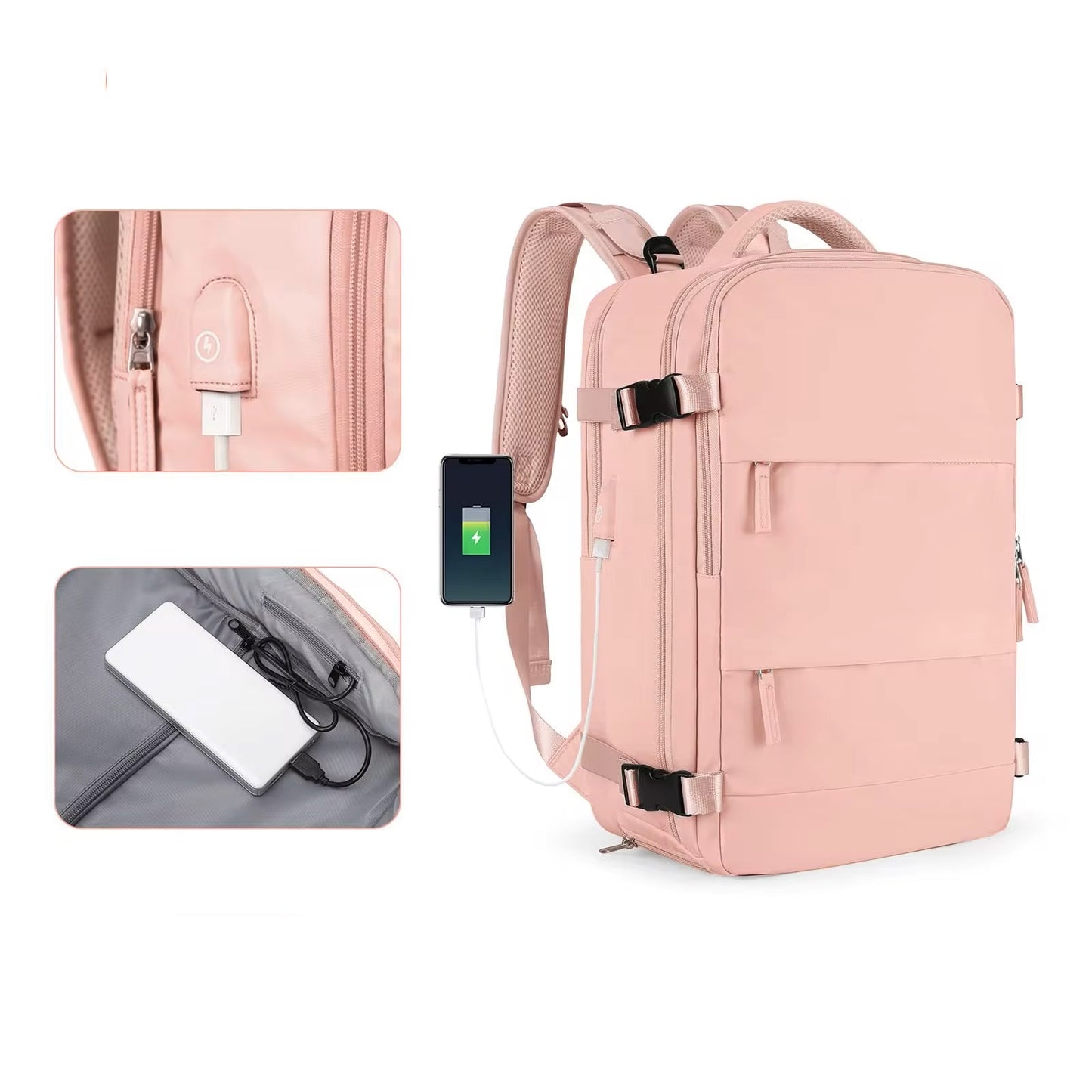Mochila Femenina Impermeable de Gran Capacidad con Puerto USB