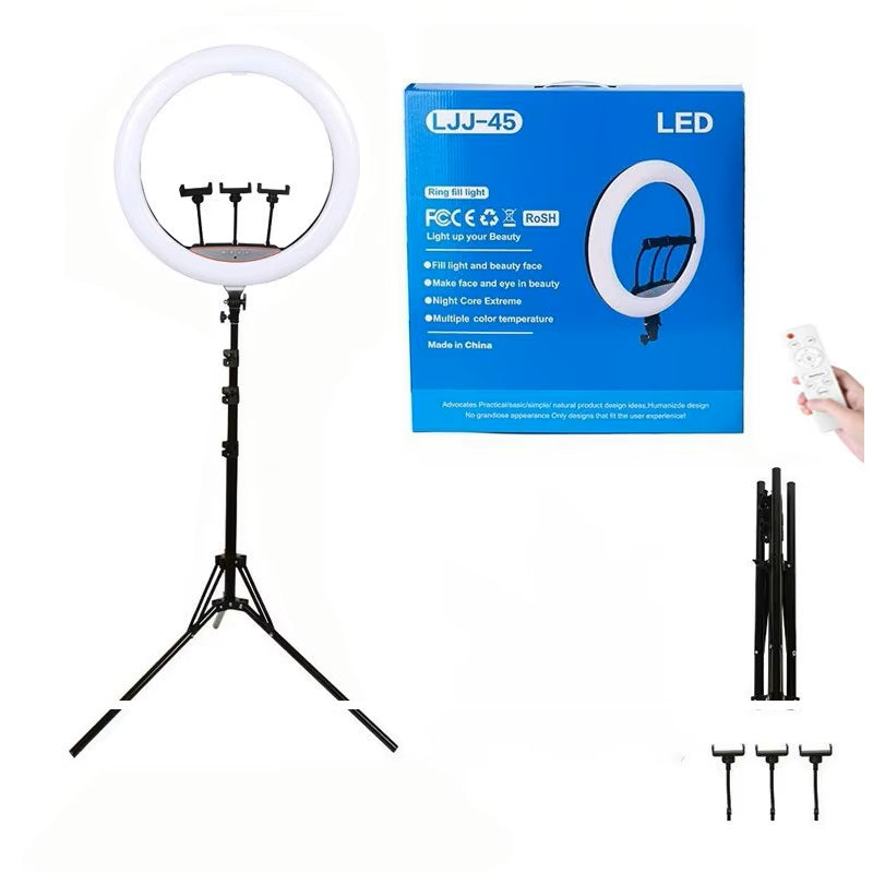 Aro LED de 18 Pulgadas y 45cm 3 soportes control remoto y atril de 2.10 mts