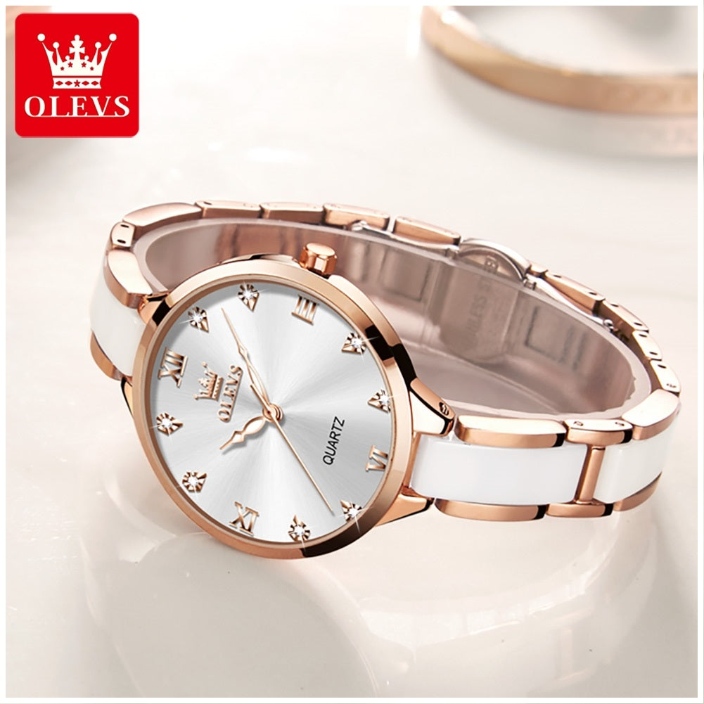 Reloj de Mujer Elegante de Cuarzo Correa de Cerámica Acero Inoxidable