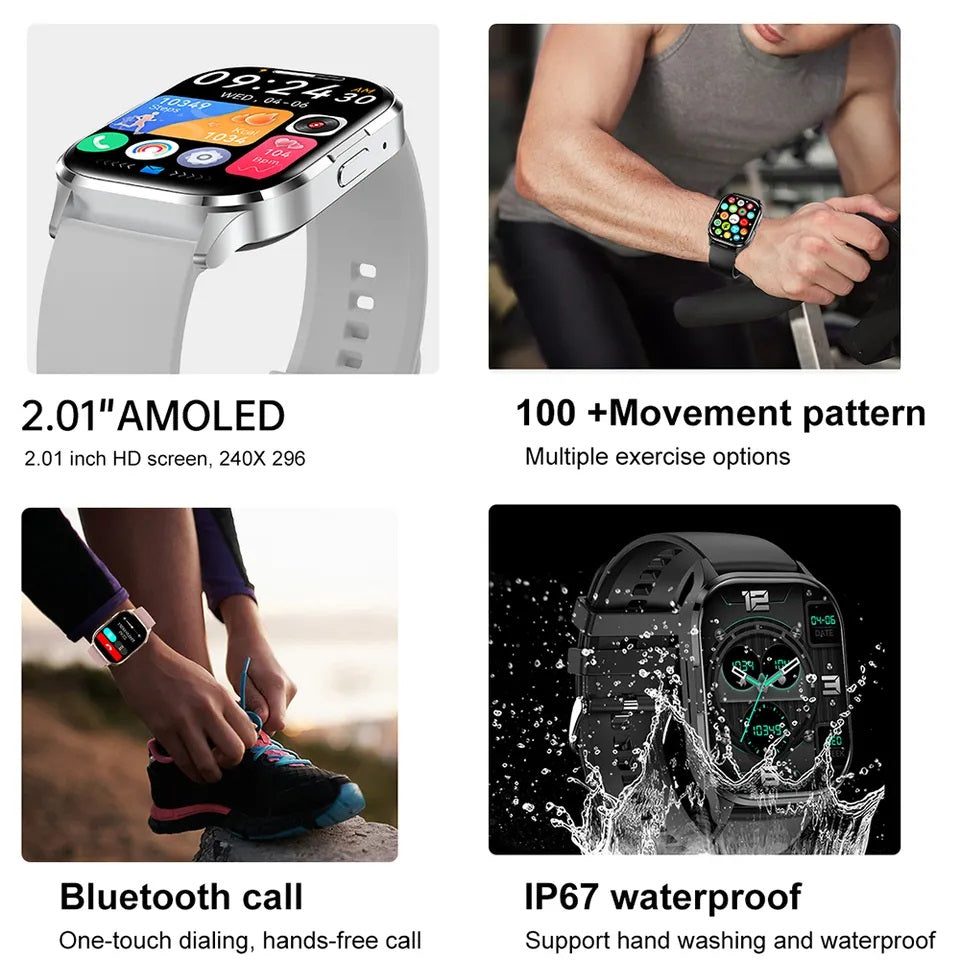 Smartwatch Pantalla AMOLED 2.01 Monitor de Ritmo Cardíaco