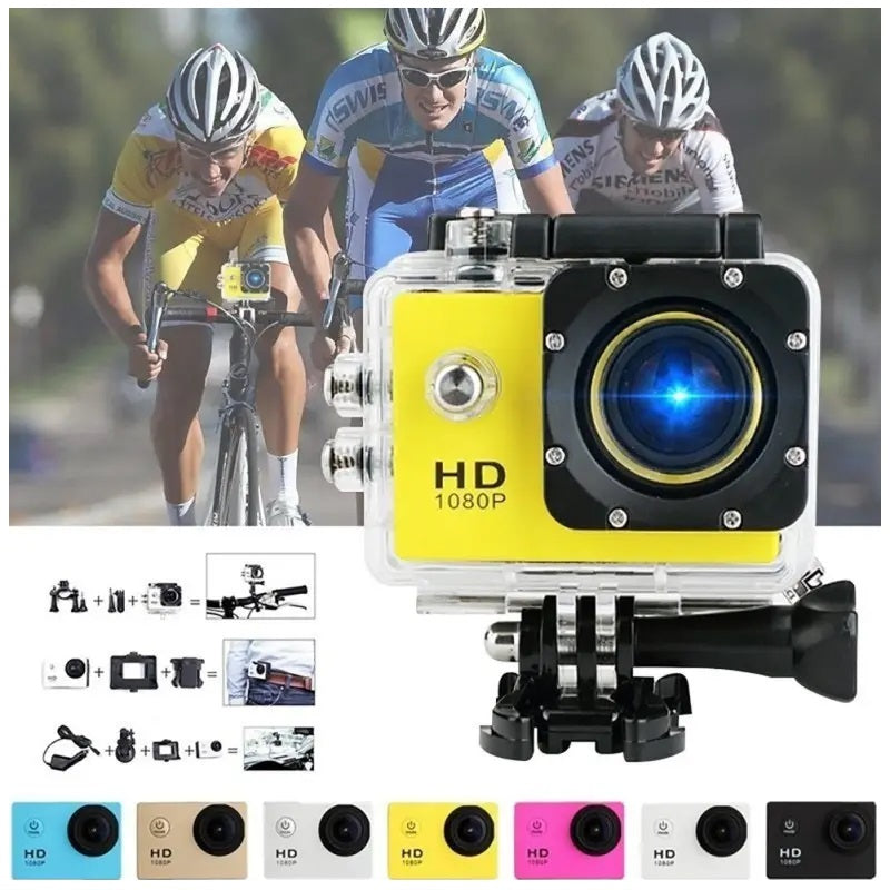 Cámara Deportiva HD 1080 Portátil Impermeable 30mt Gran Angular 140°
