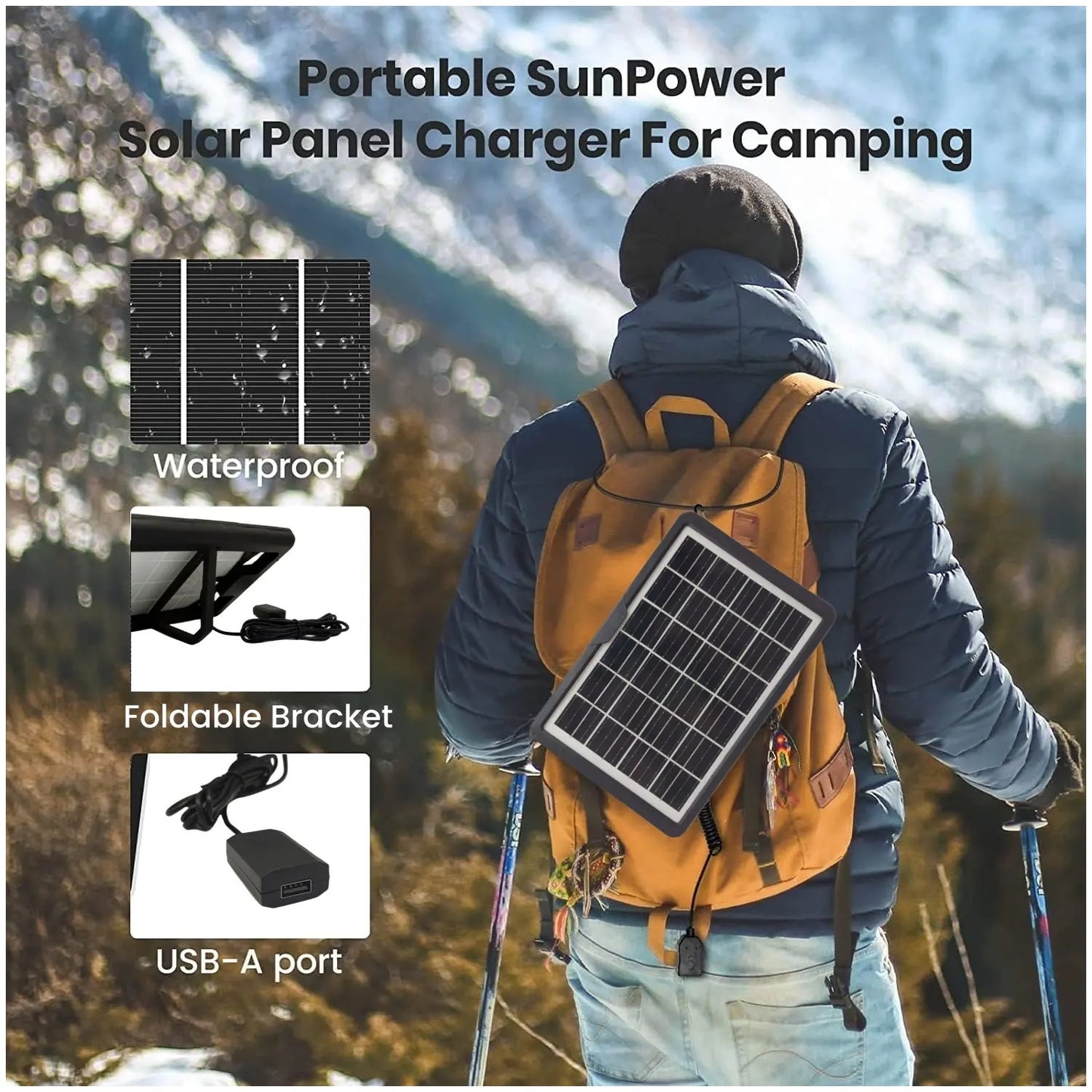 Panel Solar Portátil 20W 18V Adaptador de carga Múltiple Cable USB