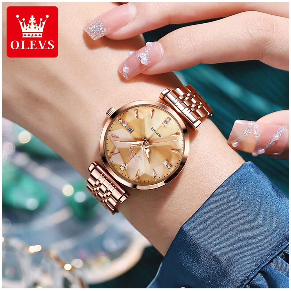 Reloj de Cuarzo para Mujer Esfera Esmeralda Detalles de Cristal Correa Acero Inoxidable